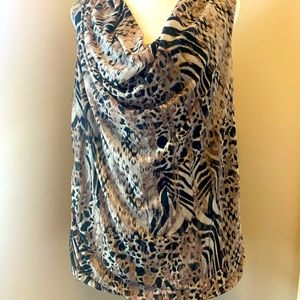 Dana Buchman Cowl Neck Animal Print Top XL